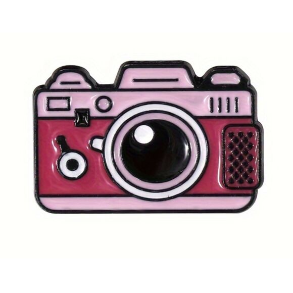 Cartoon Camera Pink White Fuchsia Metal Enamel Pin - Picture 1 of 2